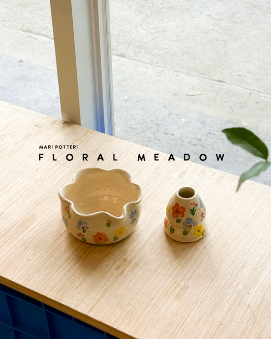 MARI POTTERI FLORAL MEADOW MATCHARI (matcha bowl) & chasen holder set