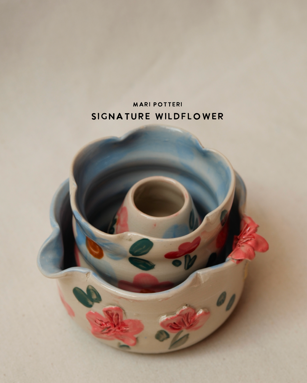 MARI POTTERI SIGNATURE WILDFLOWER GARDEN ( matchari , tumbler & chasen holder )