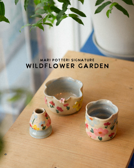 MARI POTTERI SIGNATURE WILDFLOWER GARDEN ( matchari , tumbler & chasen holder )