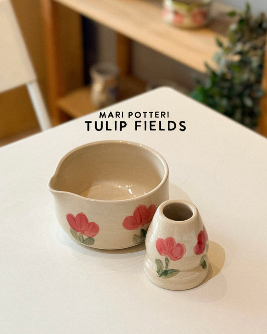 MARI POTTERI TULIP FIELDS MATCHARI (matcha bowl) & chasen holder set
