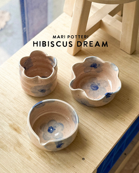 MARI POTTERI HIBISCUS DREAM MATCHARI (matcha bowl) & chasen holder set