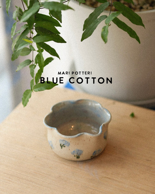 MARI POTTERI BLUE COTTON MATCHARI (matcha bowl, tumbler, chasen holder)
