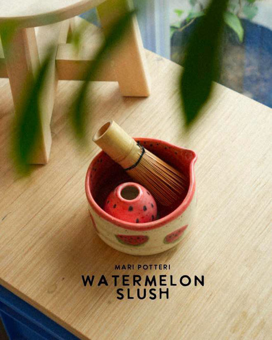 MARI POTTERI WATERMELON SLUSH MATCHARI (matcha bowl) & chasen holder set