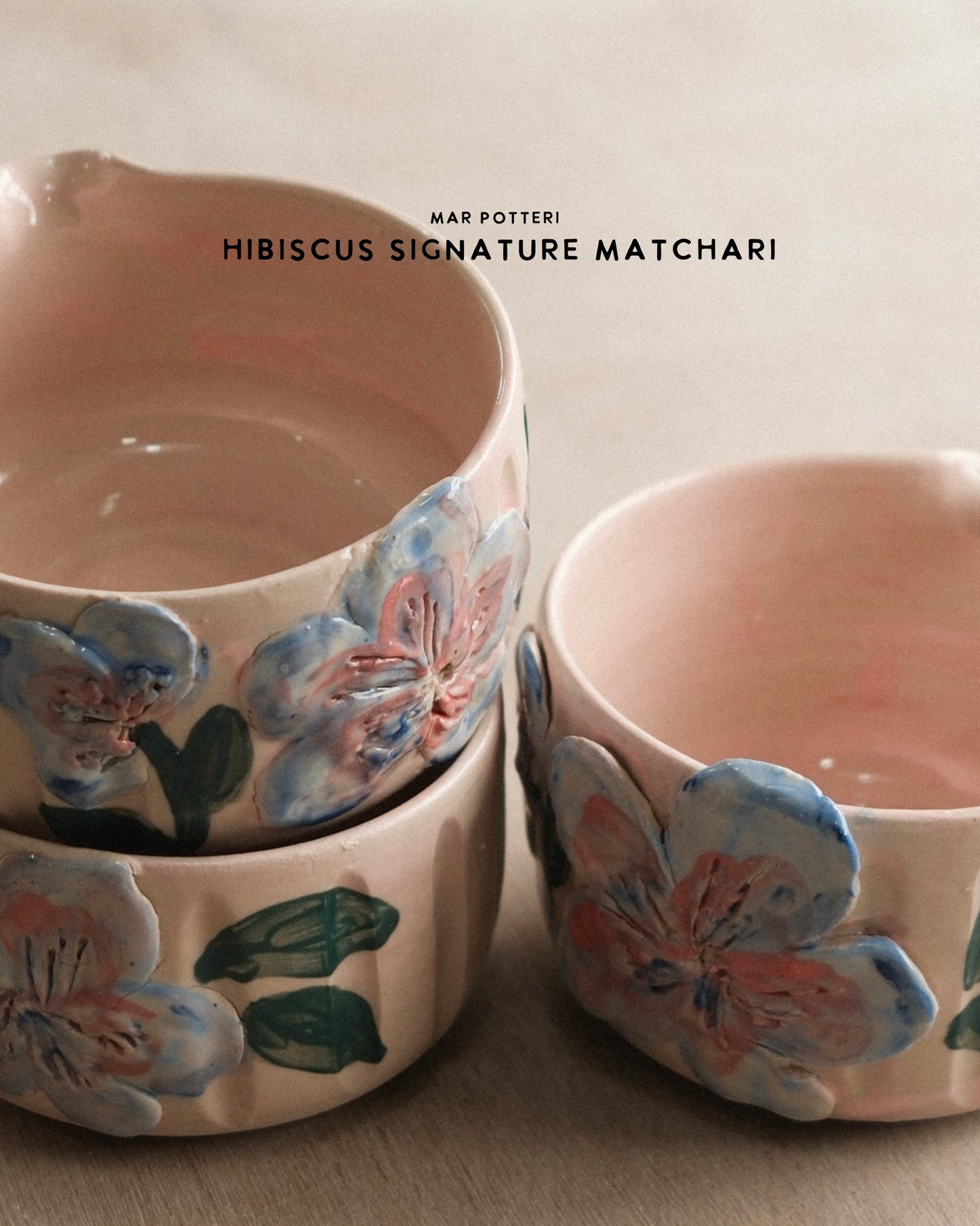 MARI POTTERI SIGNATURE HIBISCUS DREAM ( matchari , mug & chasen holder )