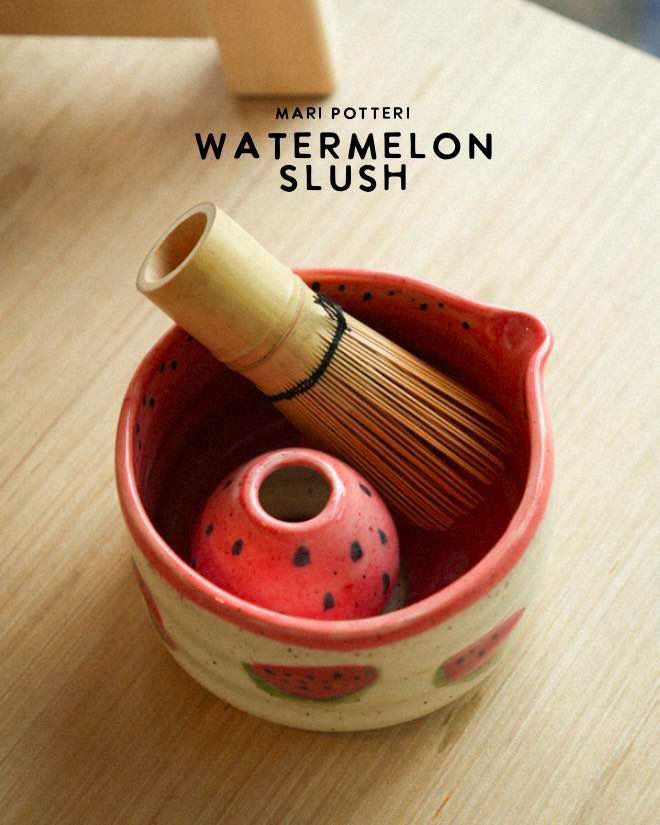 MARI POTTERI WATERMELON SLUSH MATCHARI (matcha bowl) & chasen holder set