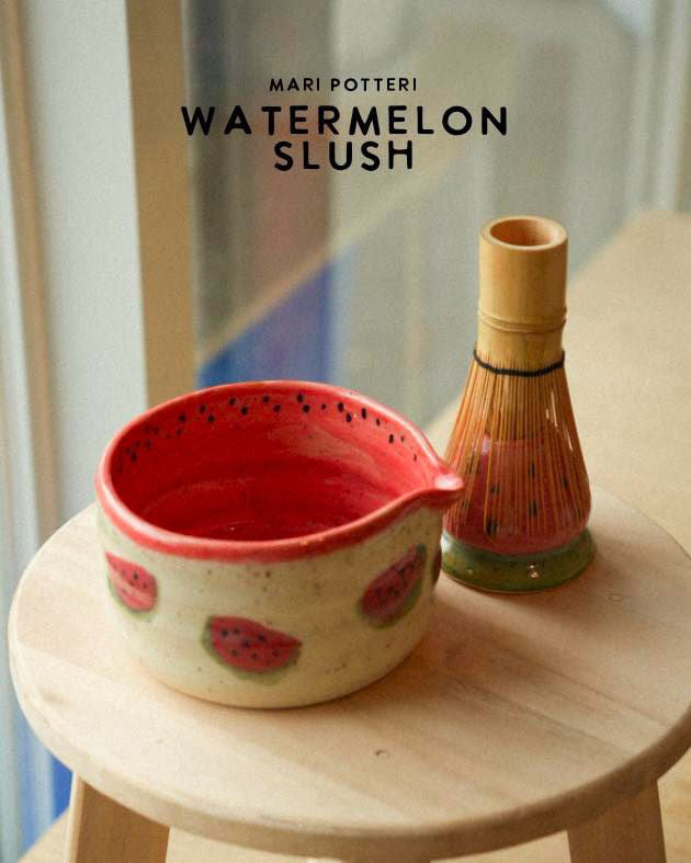 MARI POTTERI WATERMELON SLUSH MATCHARI (matcha bowl) & chasen holder set