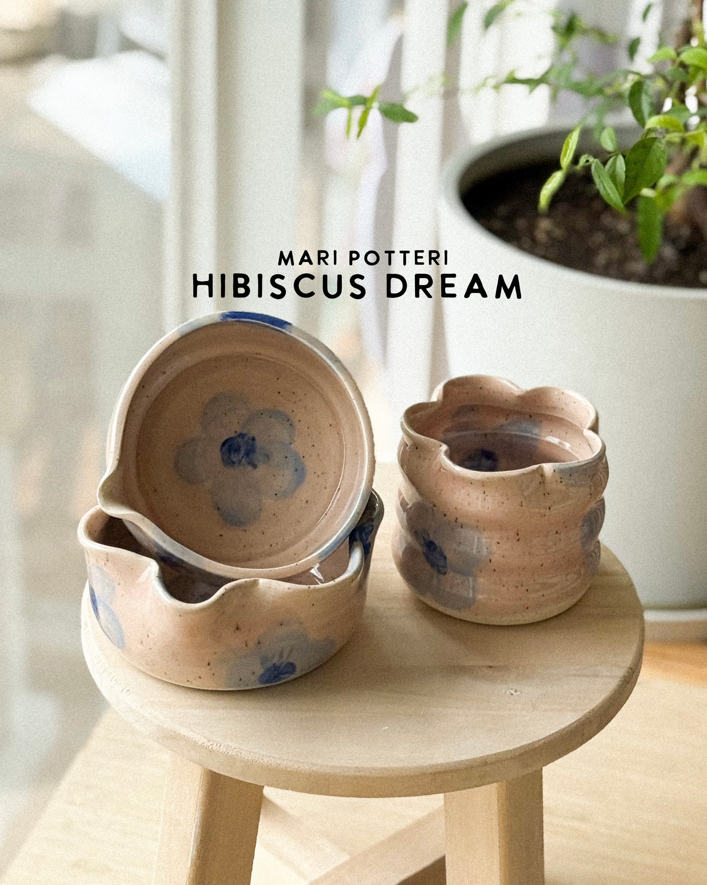 MARI POTTERI HIBISCUS DREAM MATCHARI (matcha bowl) & chasen holder set