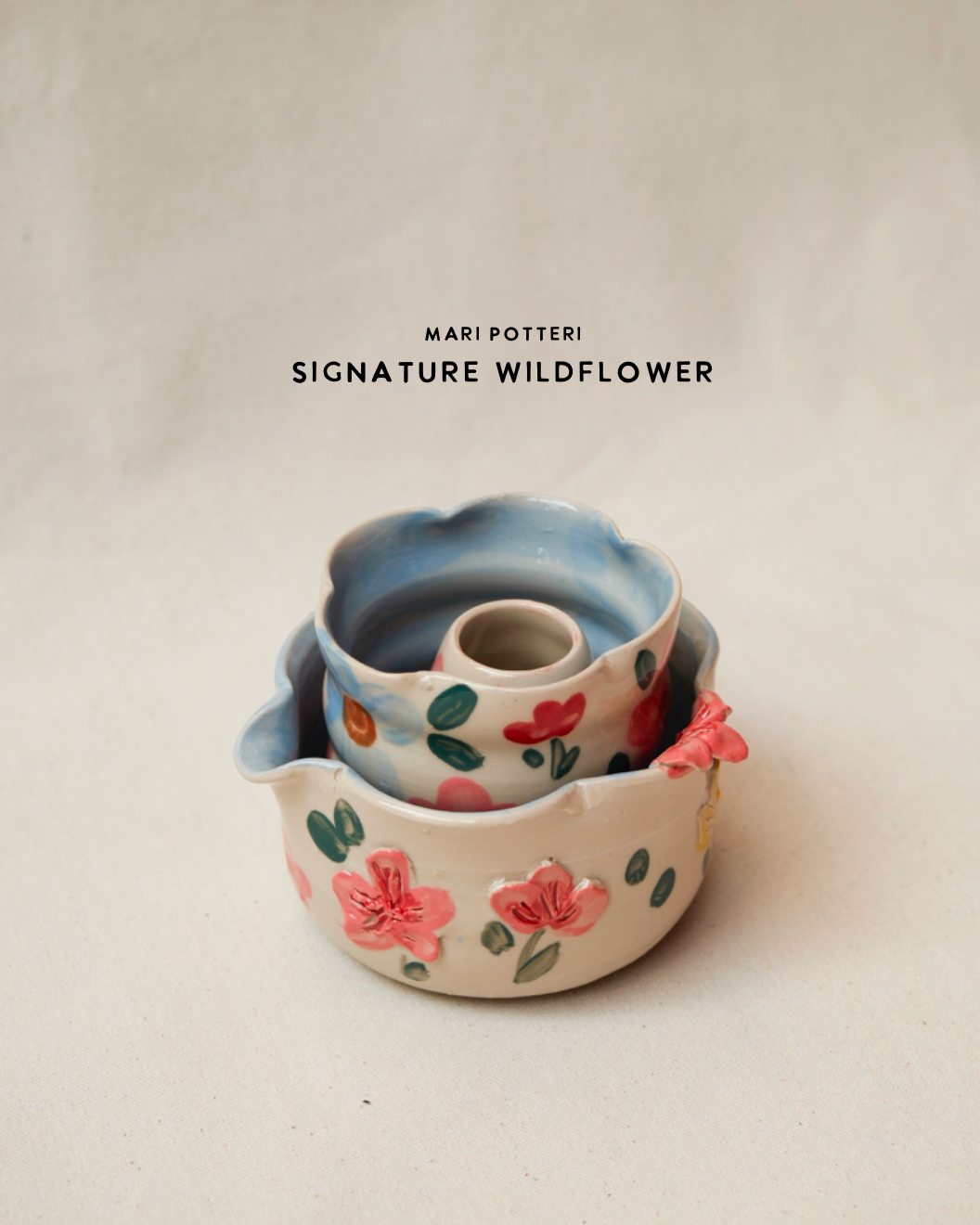 MARI POTTERI SIGNATURE WILDFLOWER GARDEN ( matchari , tumbler & chasen holder )