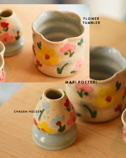 MARI POTTERI SIGNATURE WILDFLOWER GARDEN ( matchari , tumbler & chasen holder )