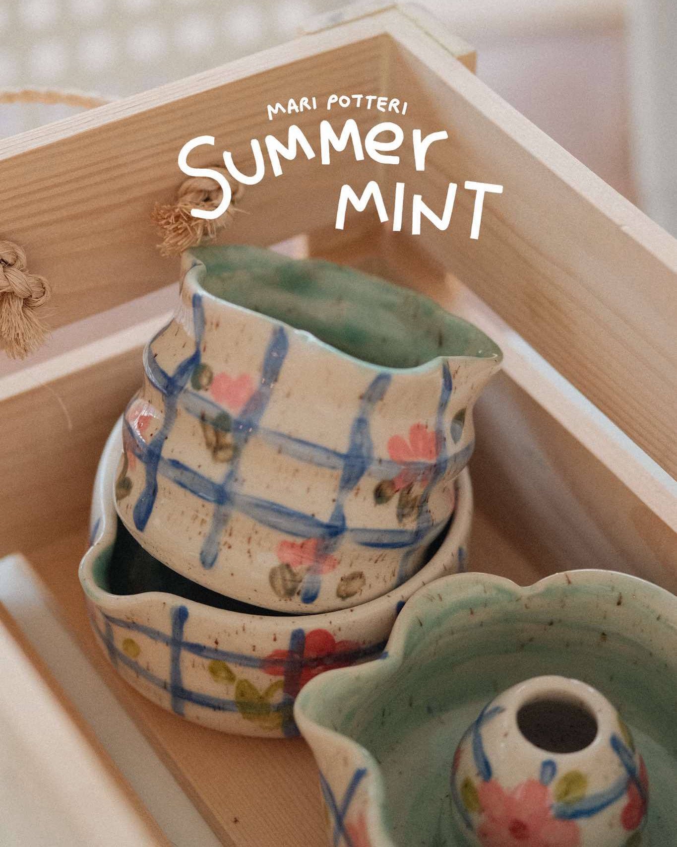 MARI POTTERI SUMMER MINT MATCHARI (matcha bowl) & chasen holder set