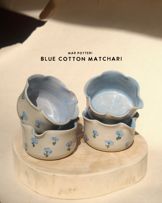 MARI POTTERI BLUE COTTON MATCHARI (matcha bowl, tumbler, chasen holder)