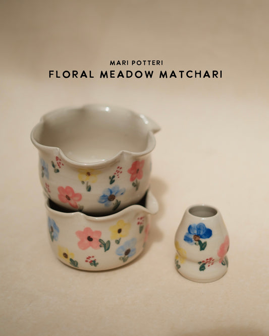 MARI POTTERI FLORAL MEADOW MATCHARI (matcha bowl) & chasen holder set