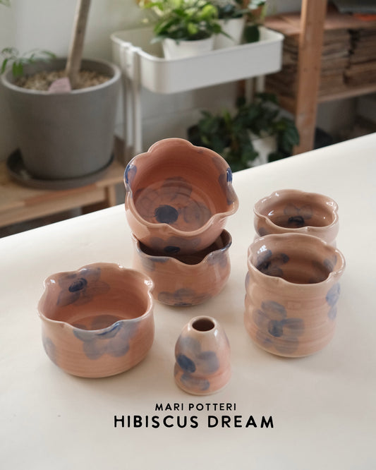 MARI POTTERI HIBISCUS DREAM MATCHARI (matcha bowl) & chasen holder set