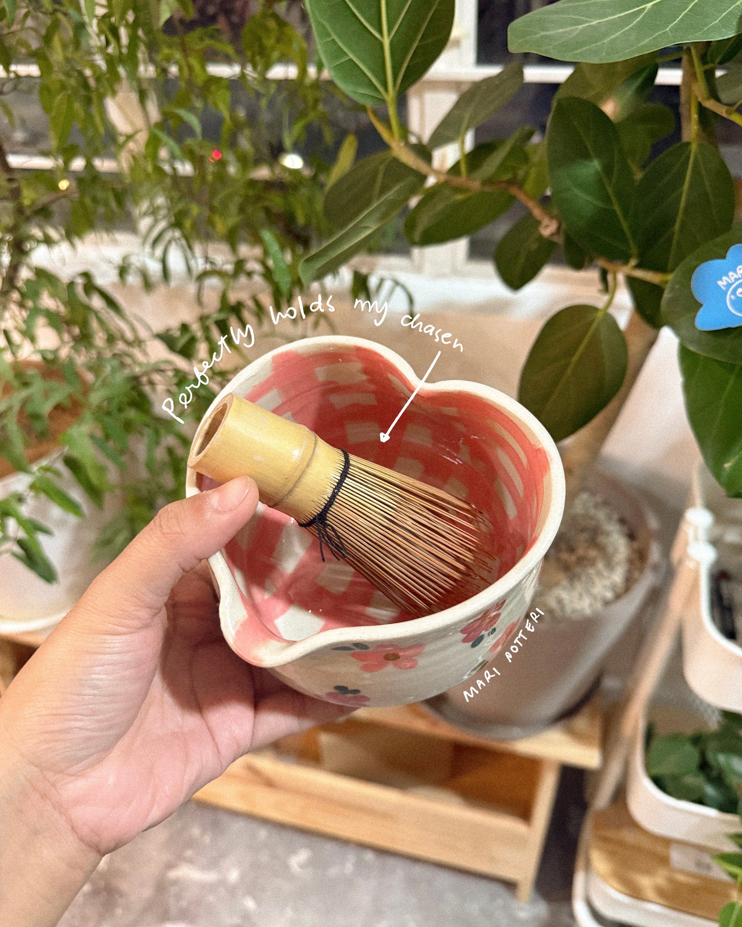 MARI POTTERI GINGHAM BLOOMS ( matchari , tumbler & chasen holder )